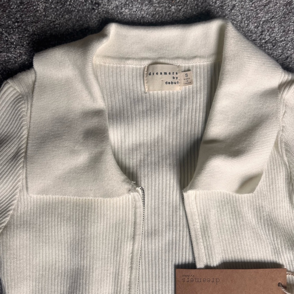 White Ribbed Zip Up - Picture 2 of 3